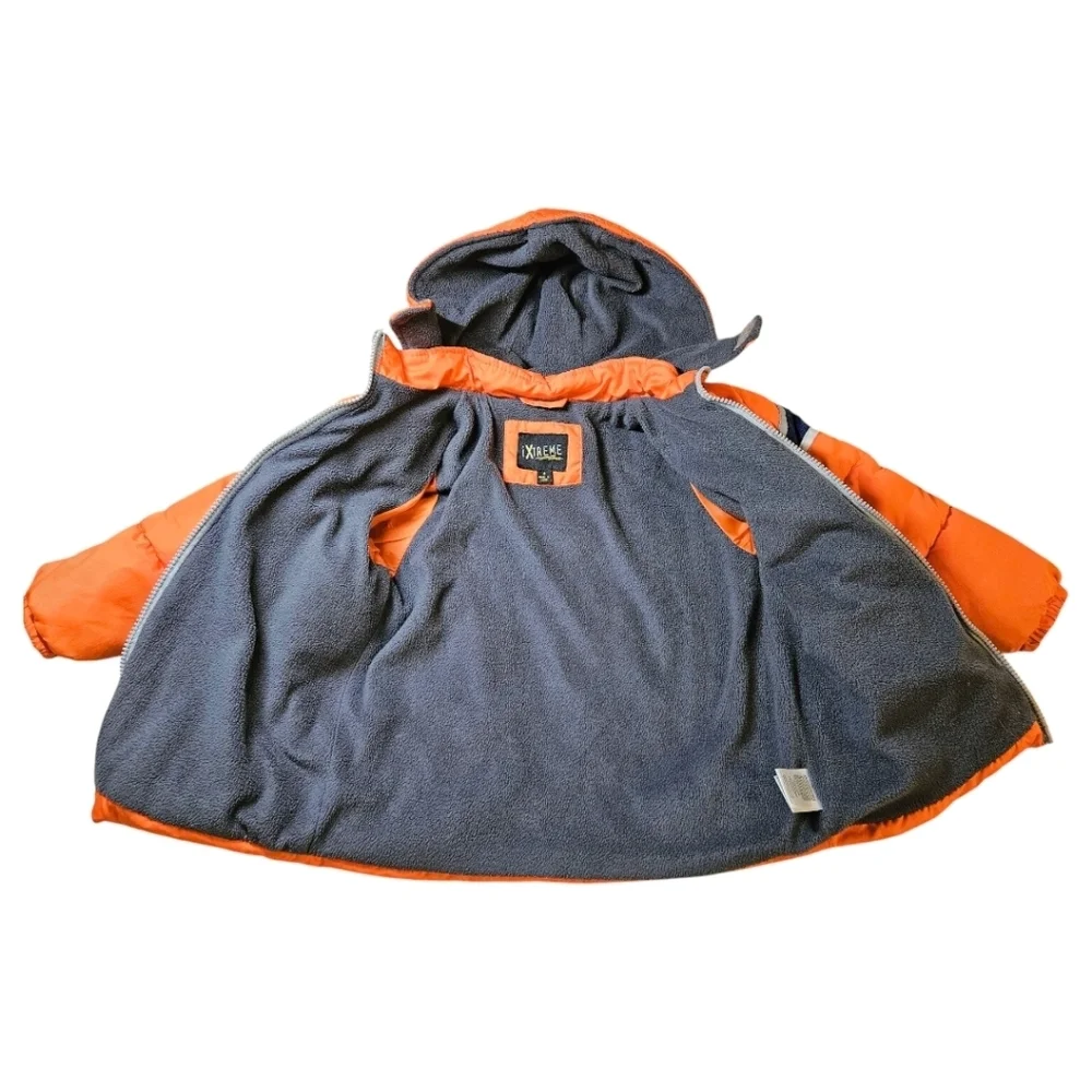 Boys Xtreme Hooded Winter Puffer Sz 4, Orange Retro Colorful Colorblock 90s/00s